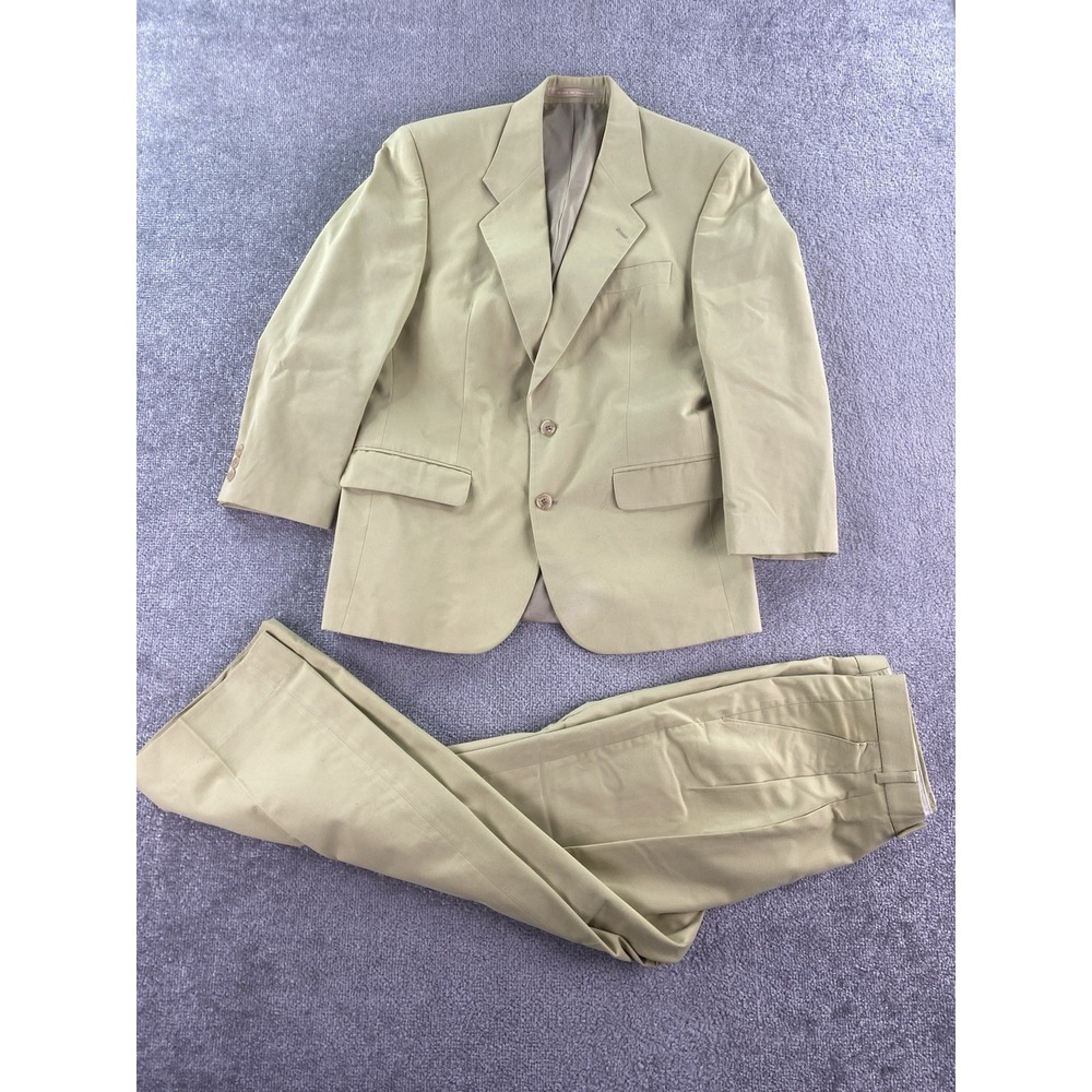 Alexandre Of England Suit 42 S Beige Trevira Cotton Designer Jacket Pants 32x25